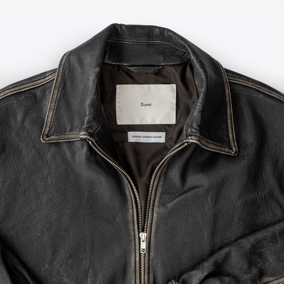 DUNST Blouson Lamb Leather Bomber Jacket Black Brushed Women's $600 - Size L - Picture 8 of 13